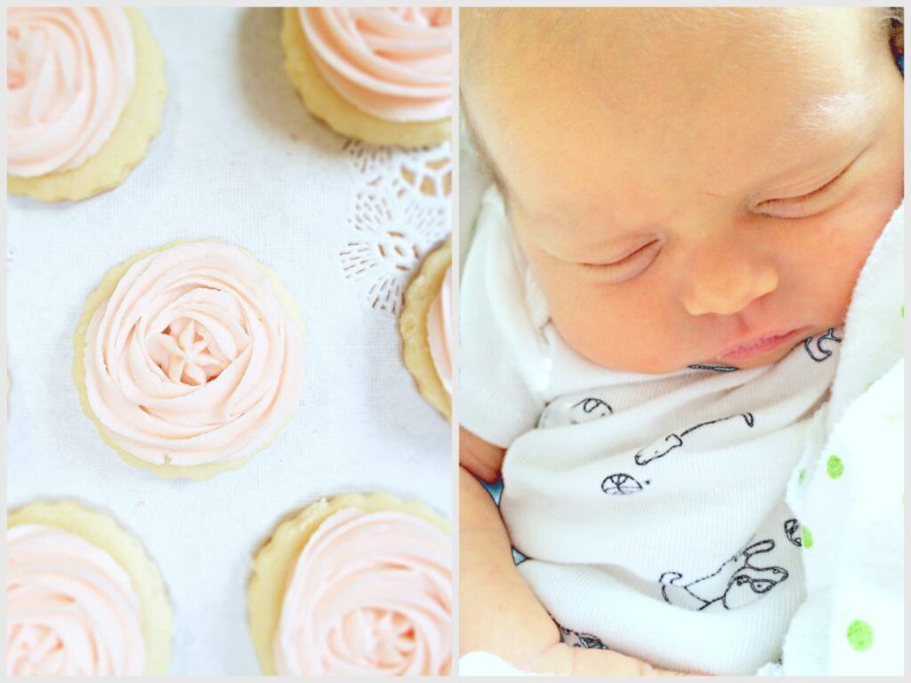 baby Avery with Rose Flower Shortbread Cookies. A perfect pretty little sweet to celebrate my new prefect little niece. A different spin on the traditional baby shower; a 'Baby Meet & Greet'