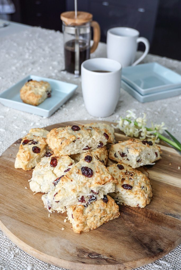 Buttery, Flaky Coconut & Cranberry Scones by Baking for Friends Blog