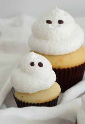 Vanilla Cupcakes with Meringue Frosting to create a fun Halloween Ghost Cupcake