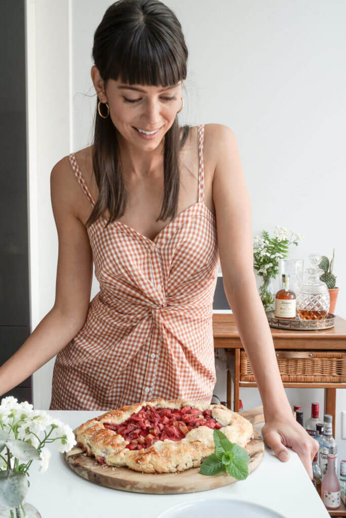 Baker Alie Romano with a Strawberry Rhubarb Galette