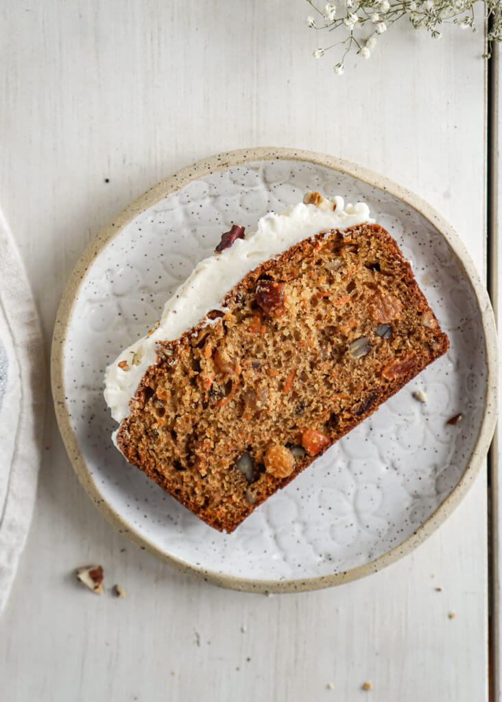 Moist Carrot Cake Loaf with Cream Cheese Icing and Toasted Pecans 