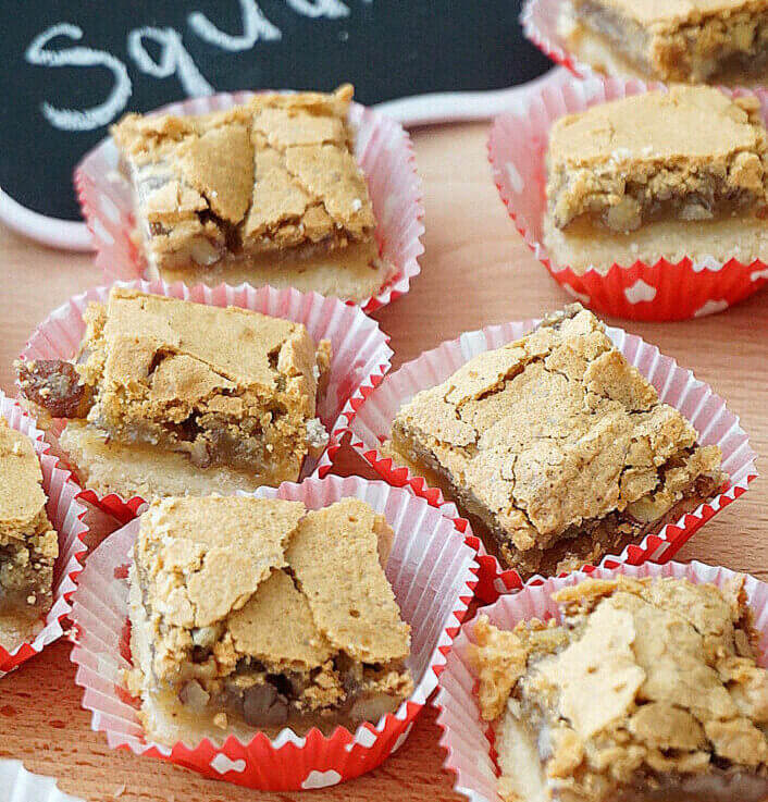 Butter Tart Squares Made with Light Brown Sugar, Raisins and Pecans