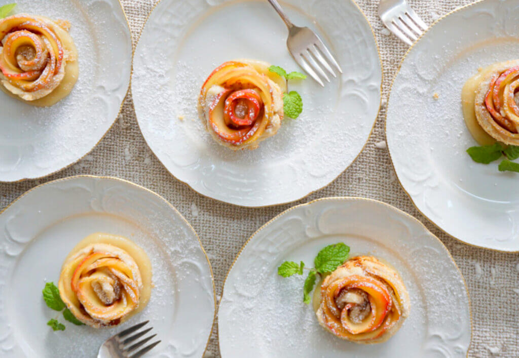 Apple Roses Drenched in Rum Caramel Sauce 