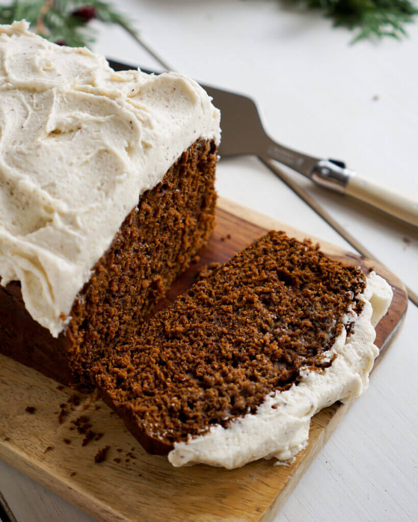 Gingerbread Loaf with Brown Butter Cream Cheese Icing 